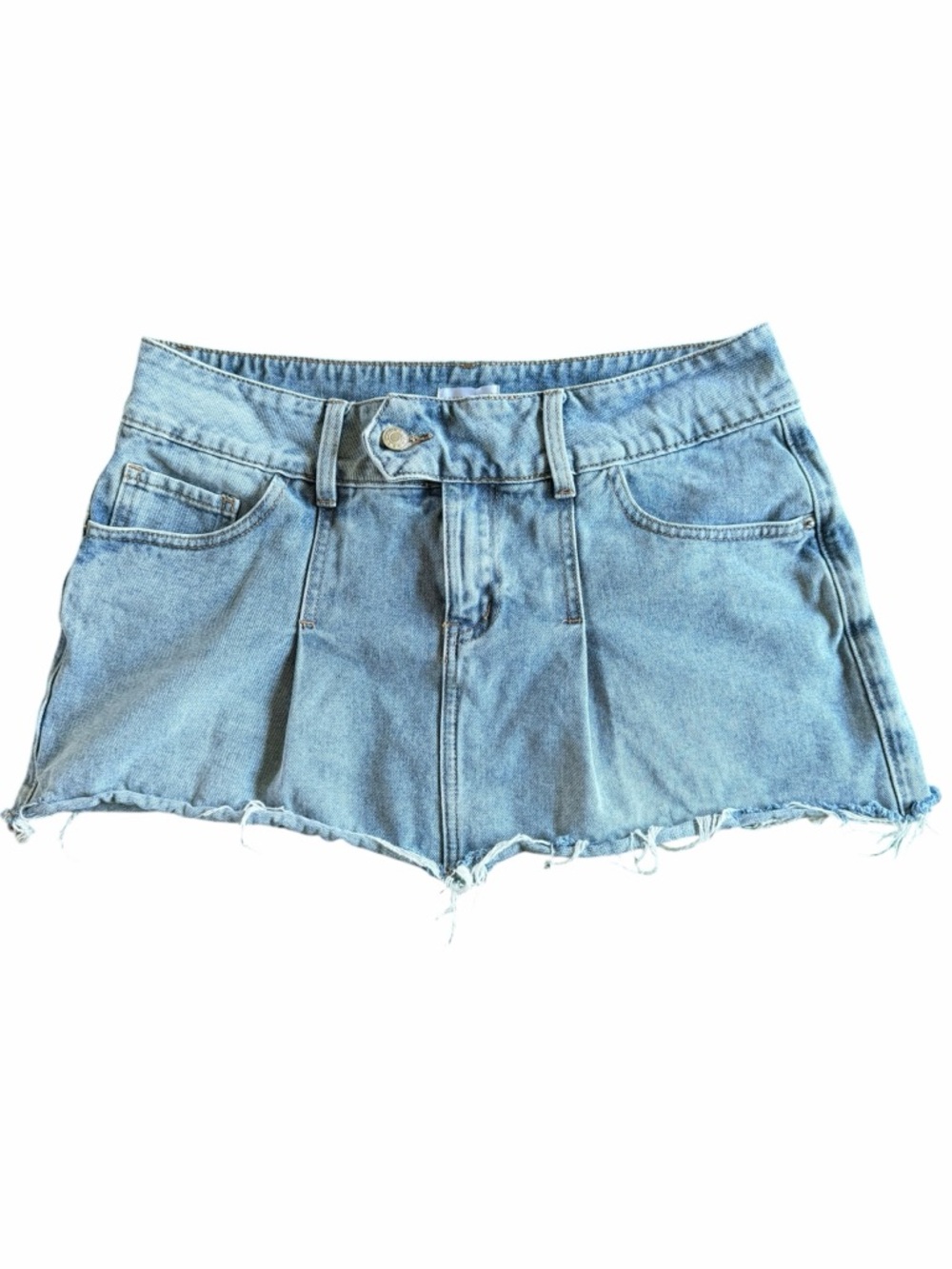 🌟Y2K Vibes Light Wash Denim Mini Skirt with Frayed Hem and Shorts Attached